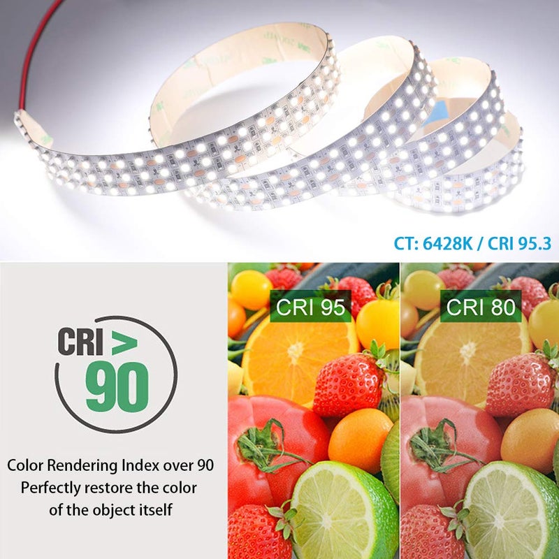 SuperLightingLED High CRl 95 LED Strip Lights 6000K Daylight White, DC12V Brightest Triple Row 1800LEDs 3528 Full Spectrum LED Strip for Photography & Display (12V 6000K 5m/16.4', Non-waterproof IP20) - Image 5